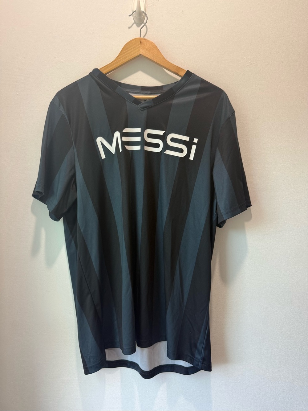 Messi Black & Charcoal Striped Men's Soccer Jersey